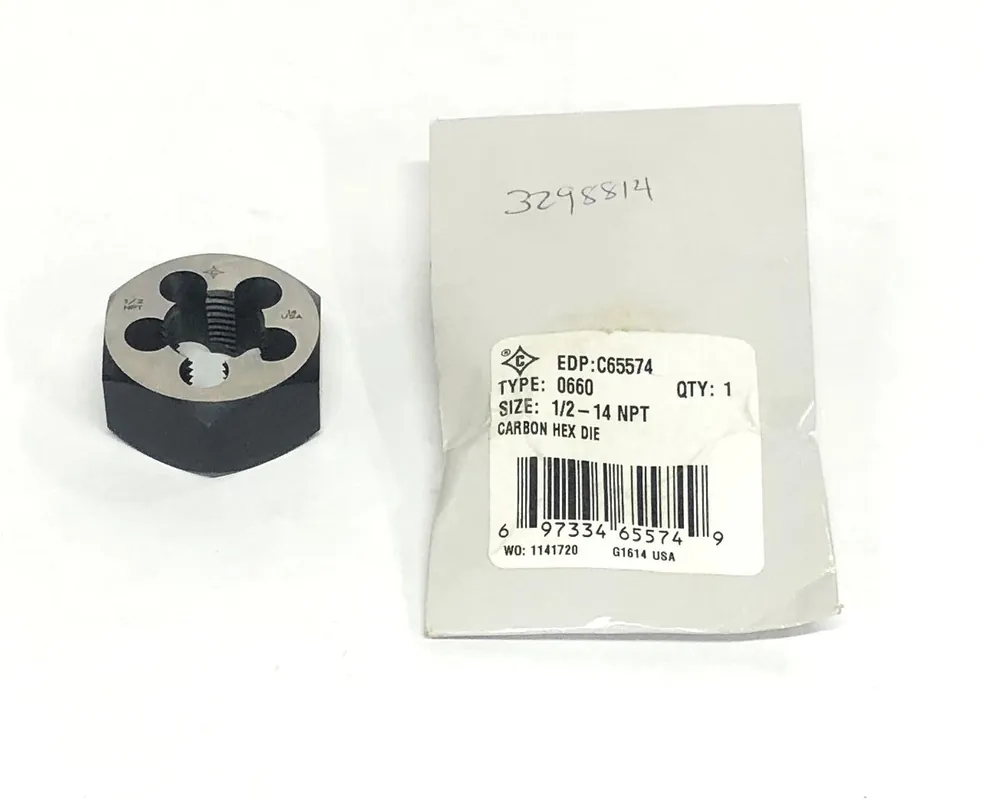 Cle-Line Type 0660 1/2NPT 14 Thread Carbon Hex Die C65574 NOS