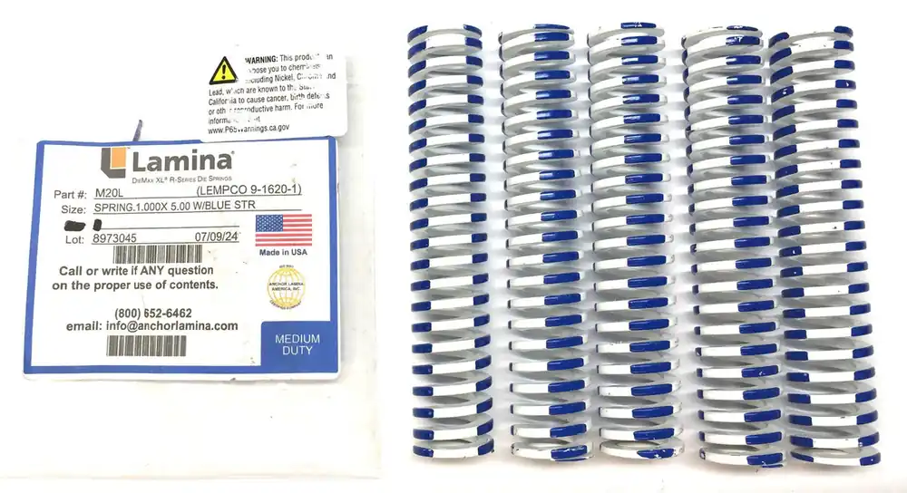 Lamina/Lempco 1" x 5" Spring with Blue Stripe 9-1620-1 (M20L) [Lot of 5] NOS