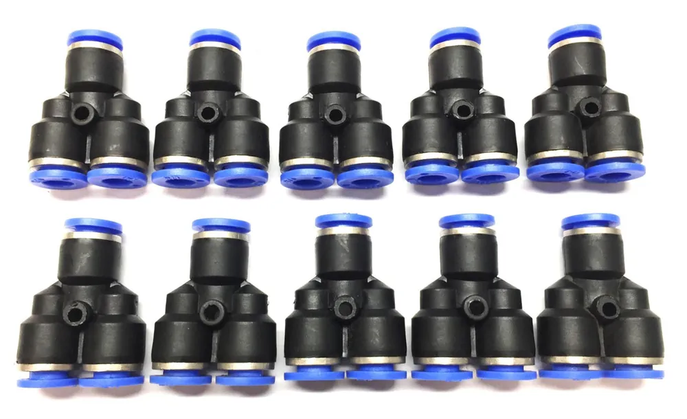Unbranded 1/4" Quick Push-To-Connect Pneumatic "Y" Fitting [Lot of 10] NOS