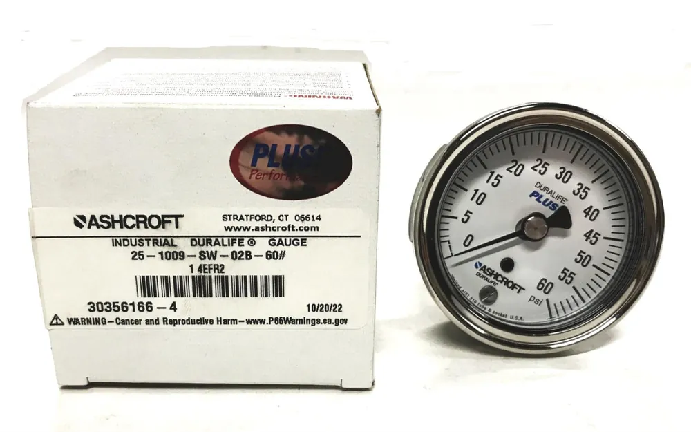 Ashcroft Industrial Duralife Gauge 25-1009-SW-02B-60 NOS