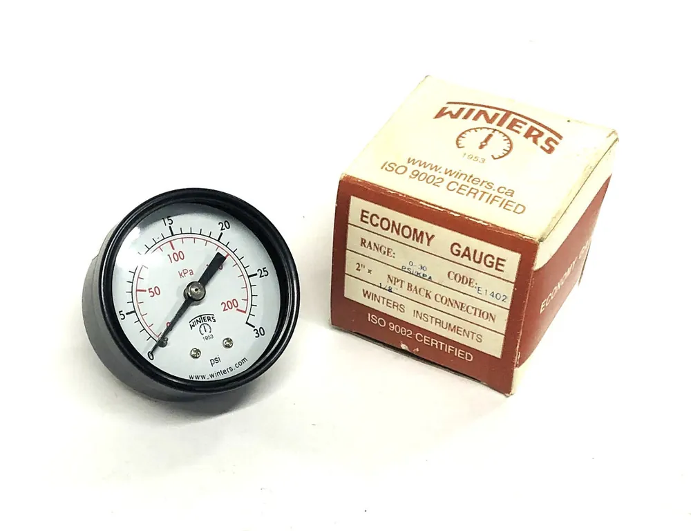 Winters 0-30 PSI/KPA 2x1/8 Inch NPT Economy Gauge E1402 NOS