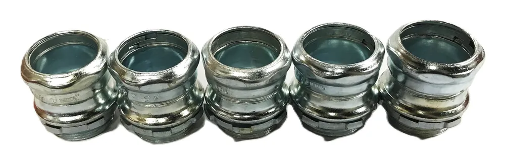 Unbranded 1-1/4 inch Steel Conduit Compression Fitting [Lot of 5] NOS