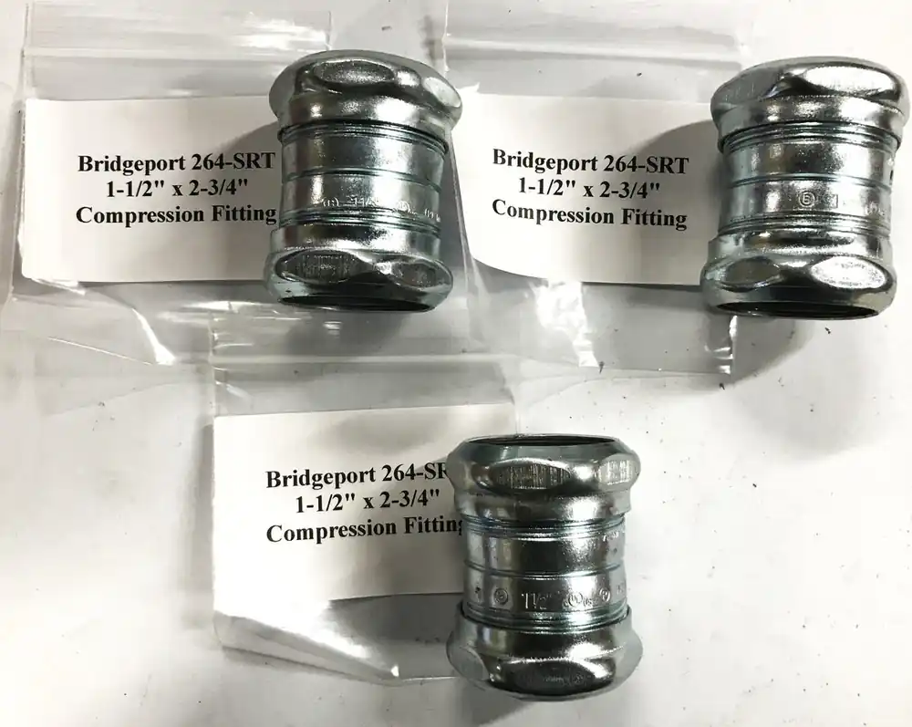 Bridgeport 1-1/2 inch Steel EMT Compression Fitting 264-SRT [Lot of 3] NOS