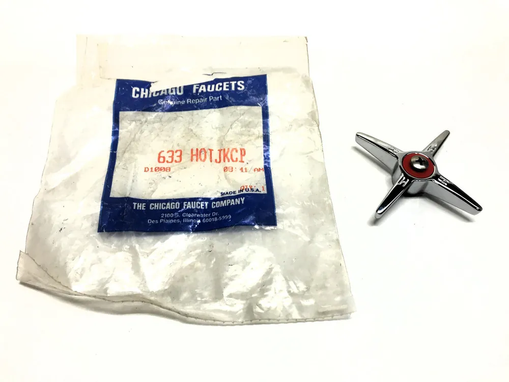 Chicago Faucets Four Cross Hot Handle W/ Screw & Red Washer 633 HOTJKCP NOS