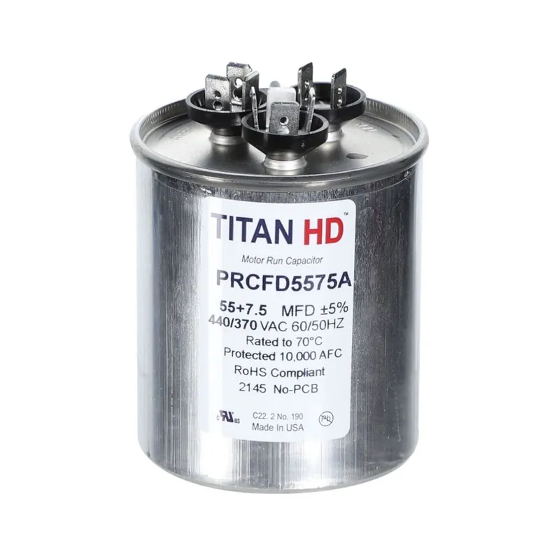 CAP RUN 55+7.5uF 440V RND 2.5″ X 2.88″ TRCFD5575A (TITAN)