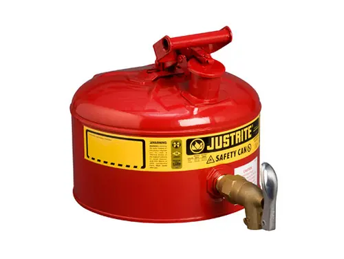 Justrite Laboratory 2.5 Gal Steel Safety Shelf Gas Can w/ 08902 Faucet (Red)