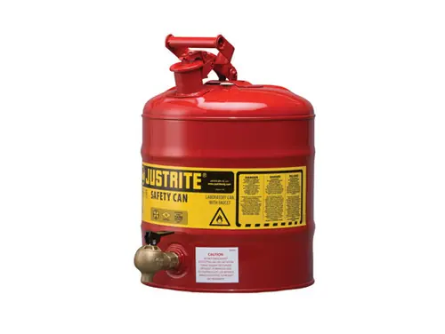 Justrite Laboratory 5 Gal Steel Safety Shelf Gas Can w/ 08540 Faucet (Red)