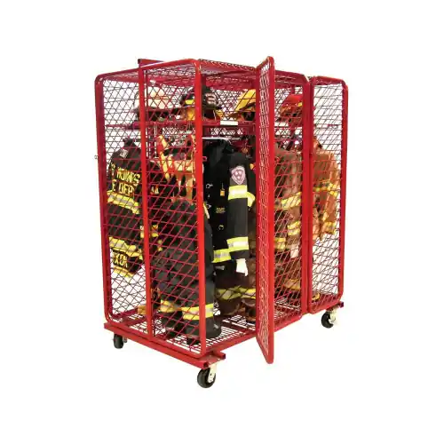 Red Rack Mobile 6-Section Double-Sided Turnout Gear Locker w/ Security Package - 24 in. Compartments