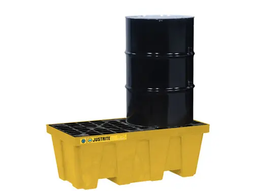 Justrite EcoPolyBlend In-Line Spill Control Pallet 2 Drum with Drain - Yellow