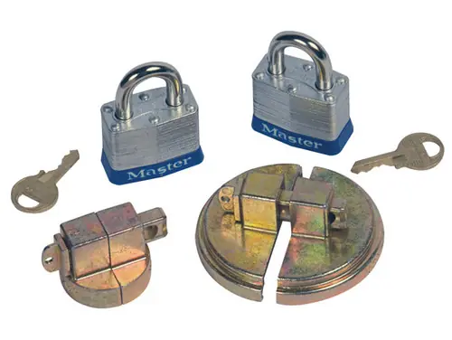 Justrite Drum Locks - Steel Drum Set With 2 Padlocks - Steel drum set with 2 padlocks - 1 unit to fit 3/4 in. NPT bung-2 interchangable lock bars