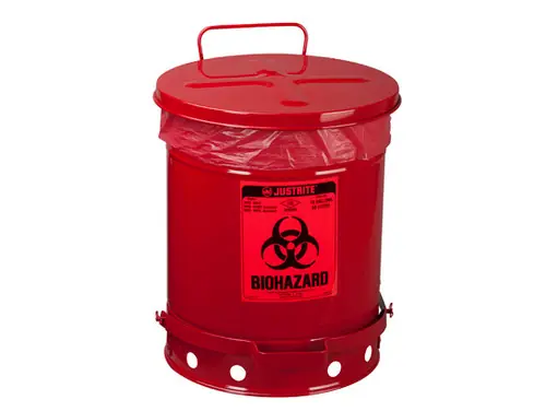 Justrite Biohazard 10 Gal Waste Can (Red)
