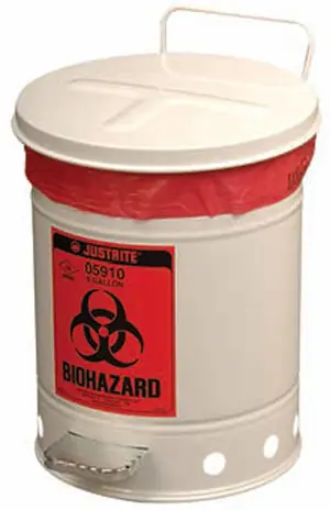 Justrite 05930 Biohazard 10 Gal Waste Can (White)