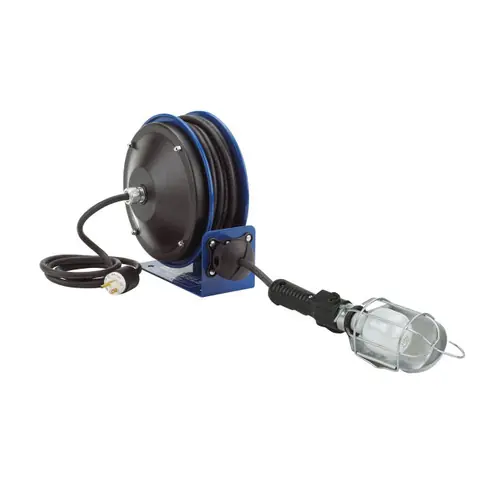 Coxreels PC10 Series Compact Power Cord Reel - 30 ft., 16/3 Cord w/ Incandescent Cage Light & Tool Tap