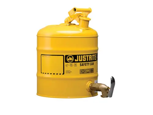 Justrite Laboratory 5 Gal Steel Safety Shelf Gas Can w/ 08902 Faucet (Yellow)