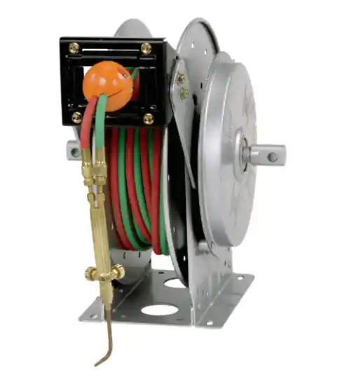 Hannay Reels N400 Series Oxygen/Acetylene Spring Rewind Gas Welding Reels - Reel with grade "T" twin hose - 1/4" x 50'
