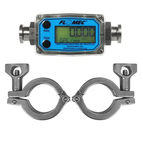 GPI G2S Series 1/2 in. Stainless Steel Tri-Clover Meter w/ 3/4 in. Clamp Ends - Gallons