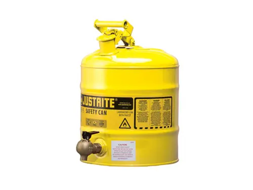 Justrite Laboratory 5 Gal Steel Safety Shelf Gas Can w/ 08540 Faucet (Yellow)