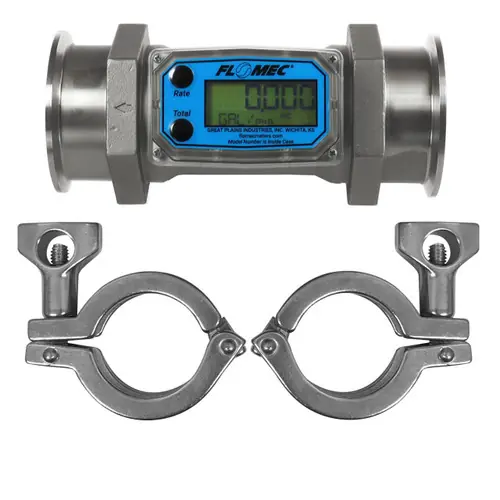 GPI G2S Series 2 in. Stainless Steel Tri-Clover Meter w/ 2 1/2 in. Clamp Ends - Gallons