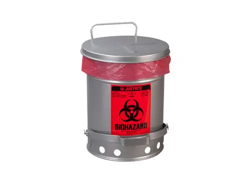 Justrite Biohazard 6 Gal SoundGard Can (Silver)