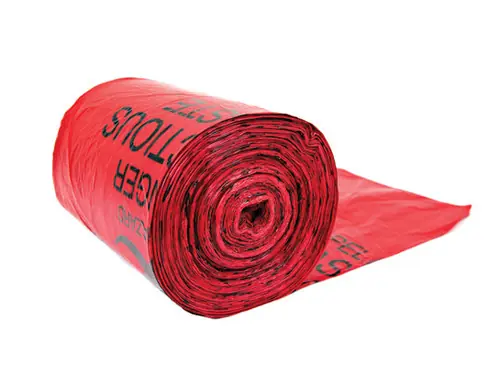 Justrite Biohazard 11 Micron Liner Bags - 100 Bags (Red)