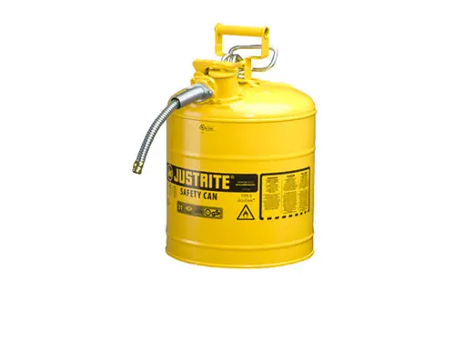 Justrite Type II AccuFlow 5 Gal Safety Gas Can w/ 1 in. Spout (Yellow)