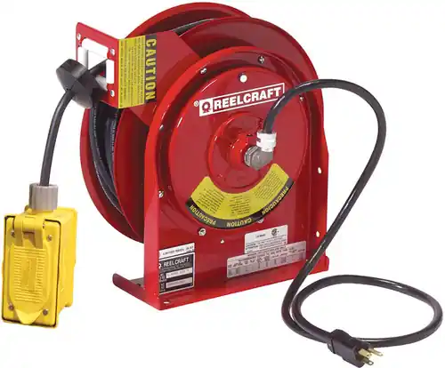 Reelcraft Series L5000 Power Cord Reels w/ Receptacles - Duplex Outlet Box - 12 AWG - 50'