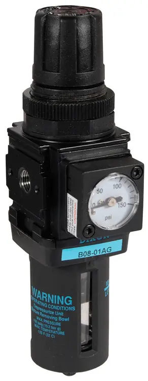 Dixon Wilkerson 1/4 in. B08 Miniature Filter/Regulator with Transparent Bowl & Guard - Manual Drain