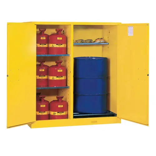 Justrite Yellow Double-Duty Horizontal Safety Cabinet - Manual Doors