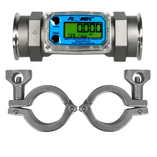 GPI G2S Series 1 1/2 in. Stainless Steel Tri-Clover Meter w/ 2 in. Clamp Ends - Gallons