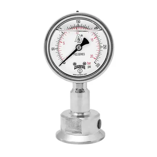 Winters PSQ Series 4 in. Dial All-Purpose Stainless Steel Sanitary Gauge w/ 2 in. Tri-Clamp Bottom Mount