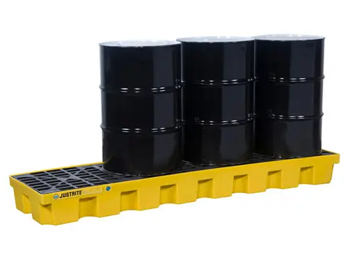 Justrite EcoPolyBlend In-Line Spill Control Pallet 4 Drum with Drain - Yellow