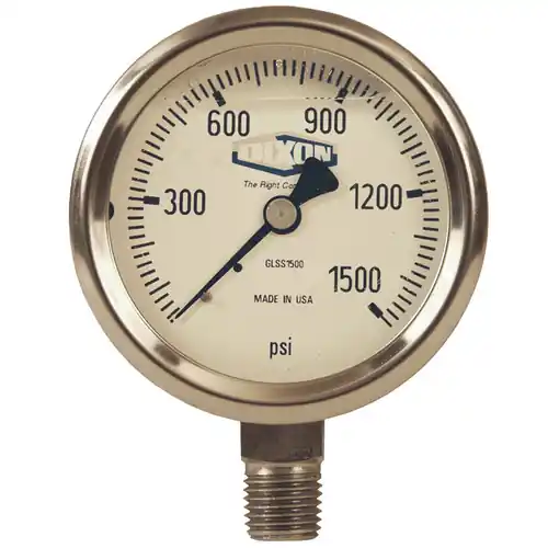 Dixon 2 1/2 in. Face 1/4 in. NPT Lower Mount All Stainless Liquid Filled Gauges