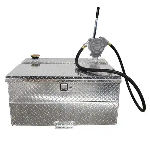 47 Gallon Aluminum Fuel Transfer Tank and Toolbox w/ GPI 50 Gallons Per 100 Strokes Pump