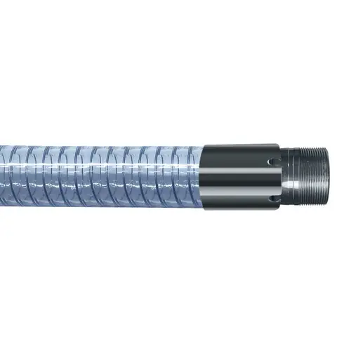 Kuriyama Polyspring K7160 1/2 in. PVC Vacuum/Transfer Hose w/Stainless Male NPT Ends