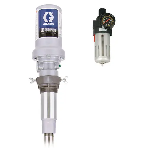 Graco LD Series 3:1 Air Powered Piston Oil Pump - 7.8 GPM w/ 275 Gal IBC Tote Down Tube and Bung Adapter & FREE Filter Regulator