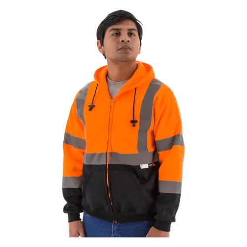 Majestic HI VIS ANSI Class 3 Orange Zipper Front Sweatshirt with Hood