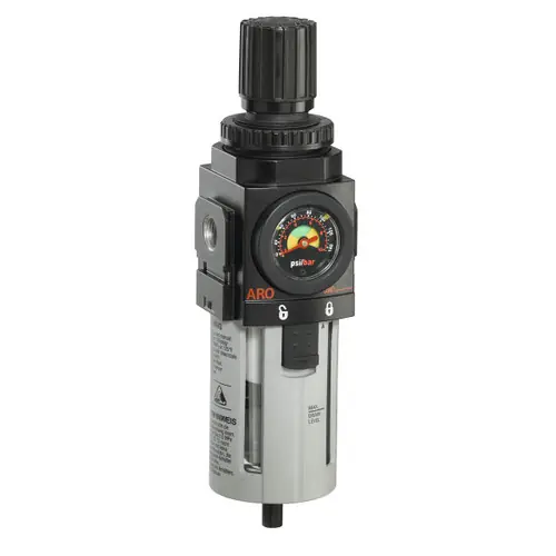 ARO 2000 Series 3/8 in. Filter-Regulator "Piggyback" w/ Poly Bowl, Auto Drain & Gauge