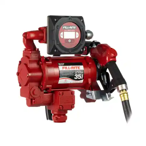 Fill-Rite FR319VB 115/230V AC High Flow Fuel Transfer Pump w/ Auto Nozzle and Digital Meter - 35 GPM