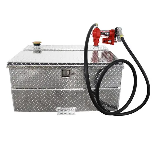 47 Gallon Aluminum Fuel Transfer Tank and Toolbox w/ Fill-Rite 15 GPM Pump (12V DC)