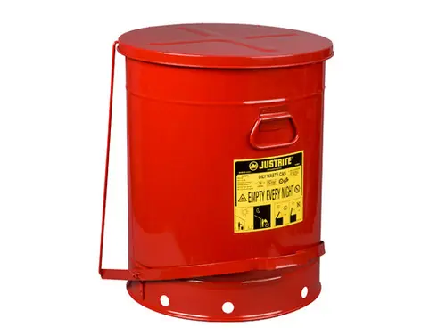 Justrite SoundGard 14 Gal Oily Waste Cans (Red)