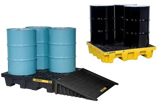 Justrite EcoPolyBlend 4 Drum Square Spill Control Pallets