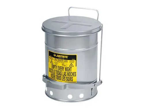 Justrite SoundGard 14 Gal Oily Waste Cans (Silver)