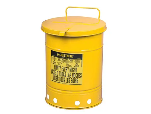 Justrite 09511 14 Gallon Oily Waste Can w/ Hand Operated Cover (Yellow)