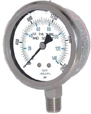 Kodiak Stainless Steel Liquid Filled Pressure Gauges - 2 1/2" Dial