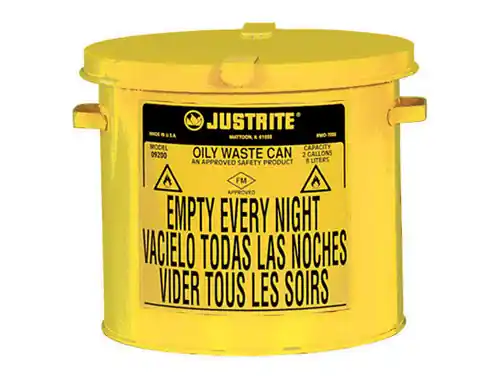 Justrite 09200Y 2 Gallon Countertop Oily Waste Can w/ Hand Operated Cover (Yellow)