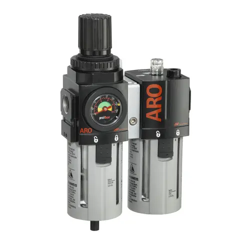 ARO 2000 Series 1/2 in. 3-Piece Combination Filter Regulator + Lubricator w/ Poly Bowl & Manual Drain