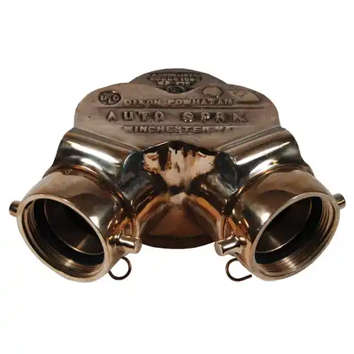 Dixon 2-1/2 in. NH (NST) x 4 in. NPT Polished Brass Auto Sprinkler Double Clapper Siamese Connection Bottom Outlet