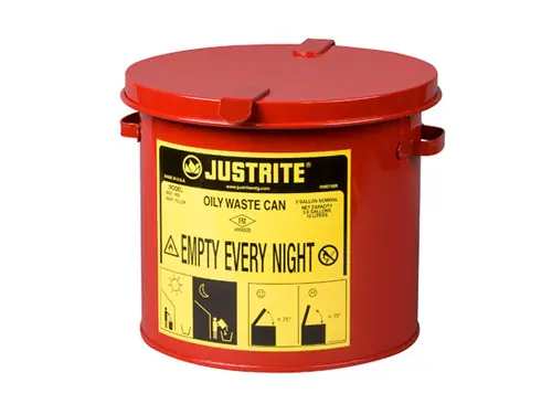 Justrite 09200 2 Gallon Countertop Oily Waste Can w/ Hand Operated Cover (Red)