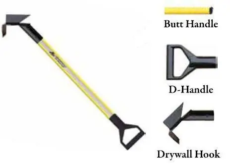 Leatherhead Tools 8 ft. Dog-Bone Drywall Hook w/Butt Handle - Yellow