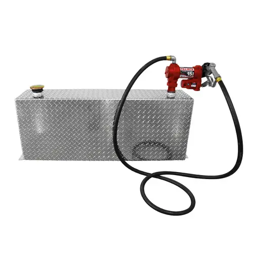 38 Gallon Aluminum Rectangle Fuel Transfer Tank w/ Fill-Rite 15 GPM Pump (12V DC)